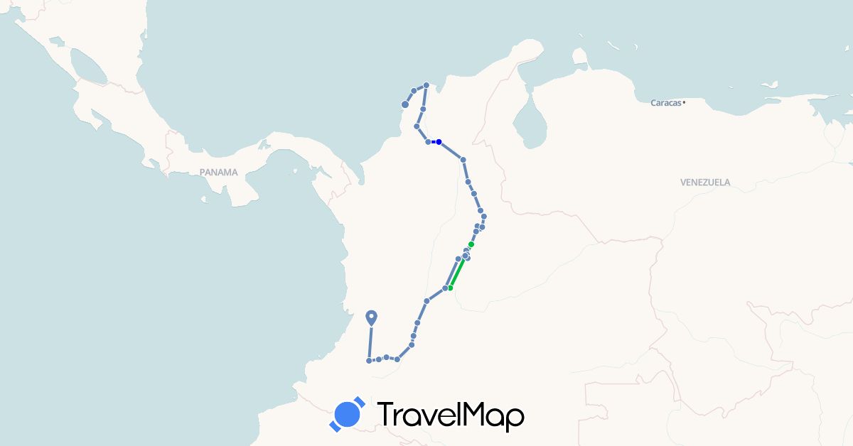 TravelMap itinerary: driving, bus, cycling, bateau in Colombia (South America)